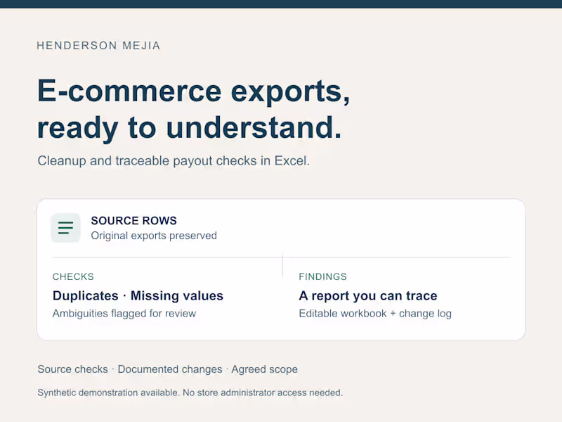 Cover image for E-commerce export cleanup and payout checks