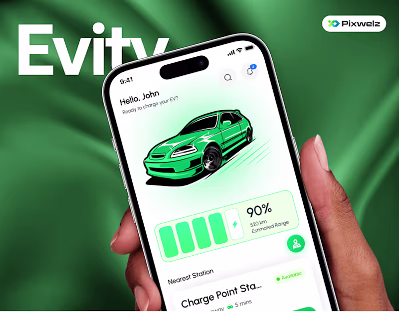 Cover image for Evity | EV Charging Station Finder App UI | Pixwelz
