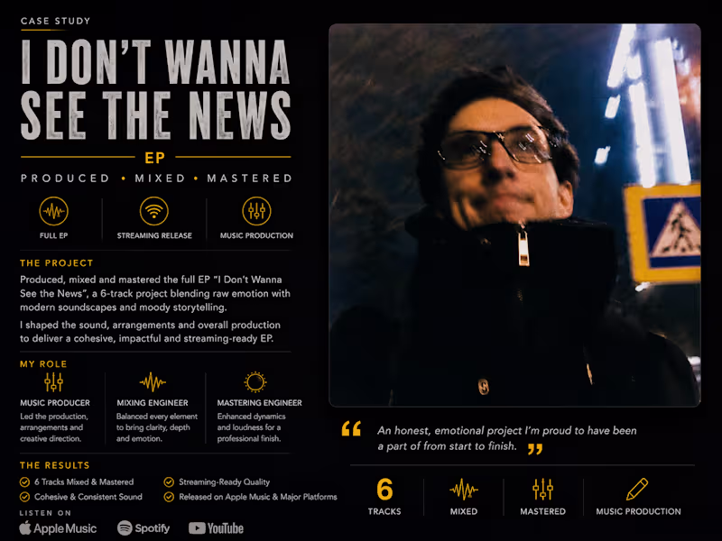 Cover image for I Don't Wanna See the News — EP Production, Mixing & Mastering