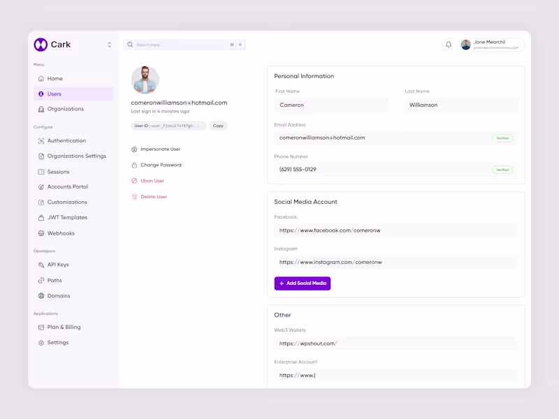 Cover image for Cark - User management platform ( User Profile)