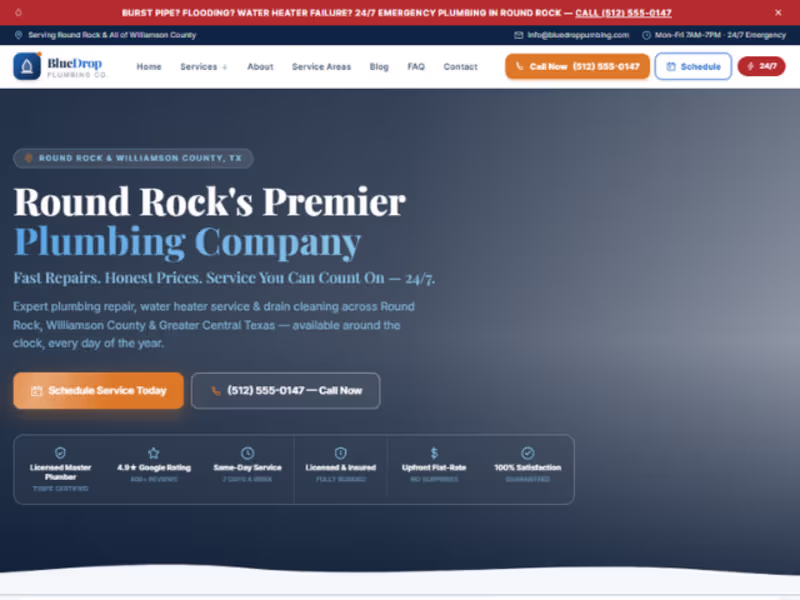 Cover image for BluDrop Plumbing Company's premium website