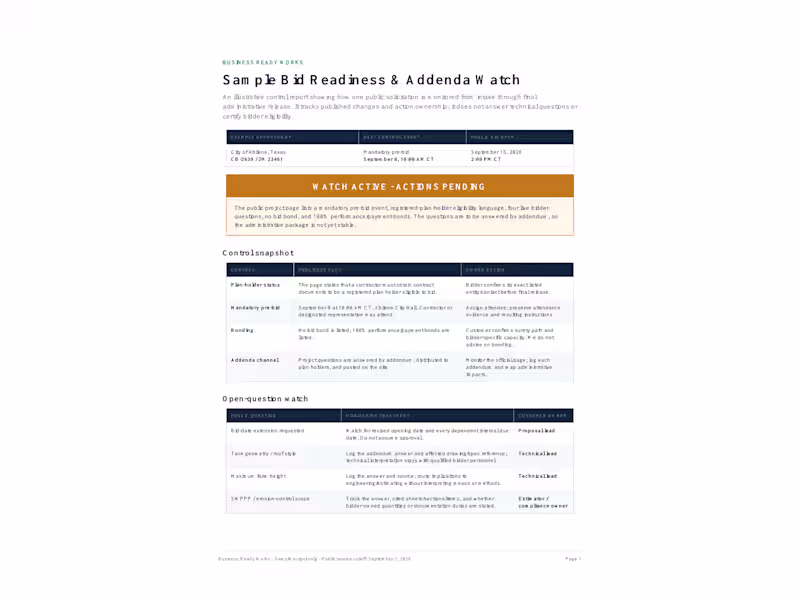 Cover image for Bid Readiness & Addenda Watch Sample