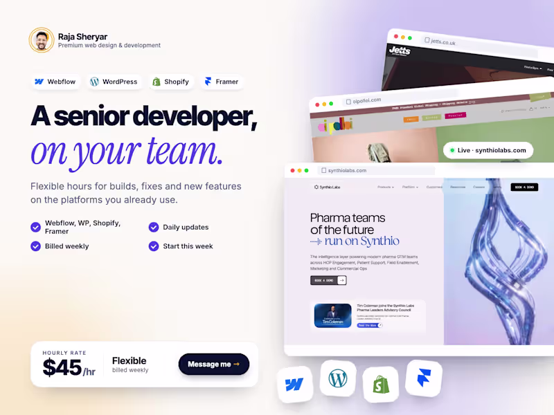 Cover image for Dedicated Web Developer: Webflow, WordPress, Shopify