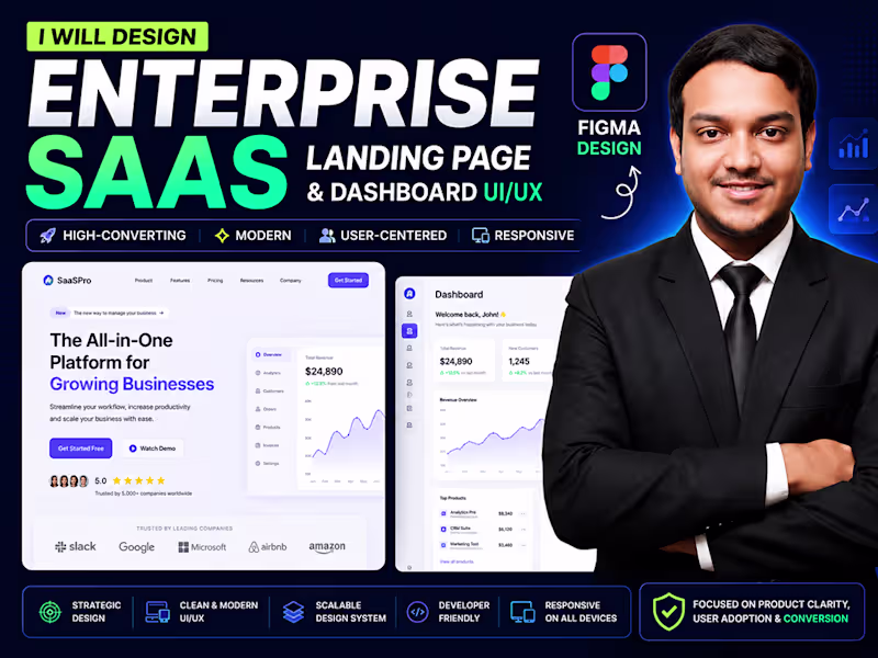 Cover image for You will get an Enterprise SaaS Landing Page and Dashboard UI UX