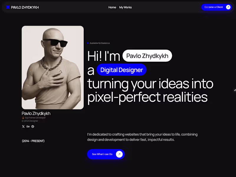 Cover image for pzhydkykh.com: my portfolio site built in Framer