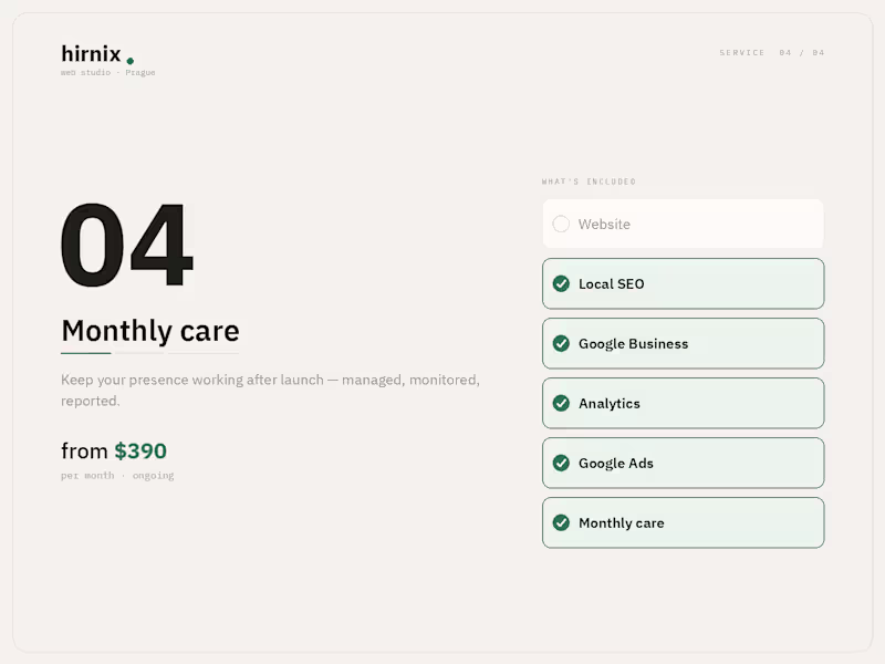 Cover image for Monthly care — SEO, Google Business & ads