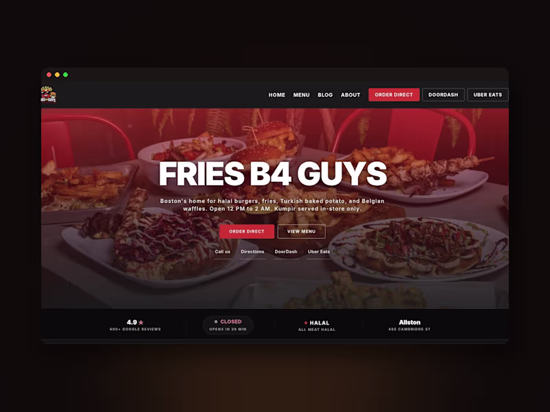 Cover image for Fries B4 Guys, a halal burger shop in Allston, Boston