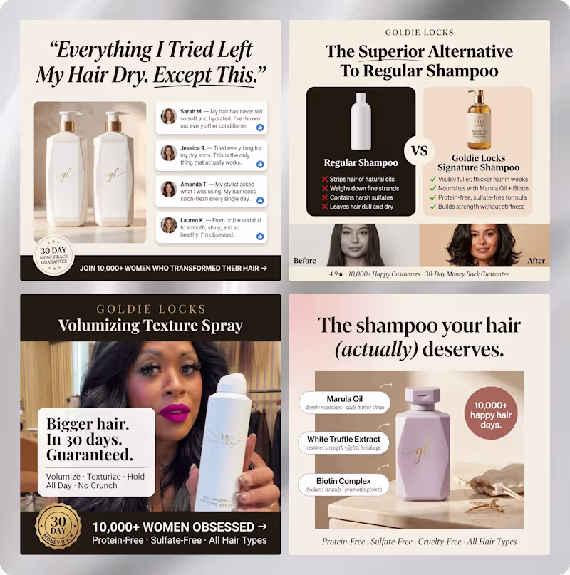 Cover image for Statics ad creatives for a Hair brand
