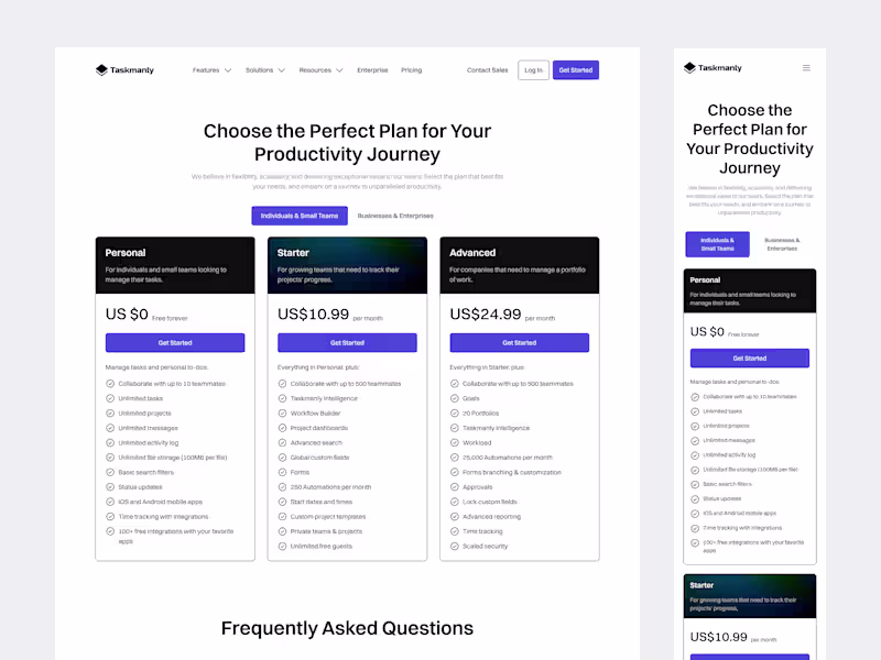 Cover image for Taskmanly UI Kit - Task Management (Pricing Page)