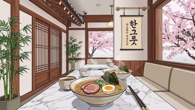 Cover image for Creative Cartoon-Style Korean Ramen Restaurant Mockup Design