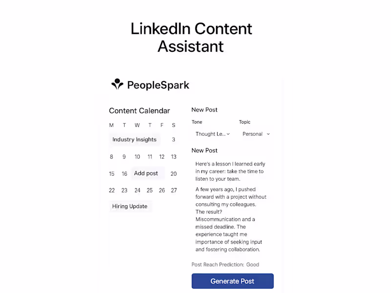 Cover image for PeopleSpark – LinkedIn Content Assistant