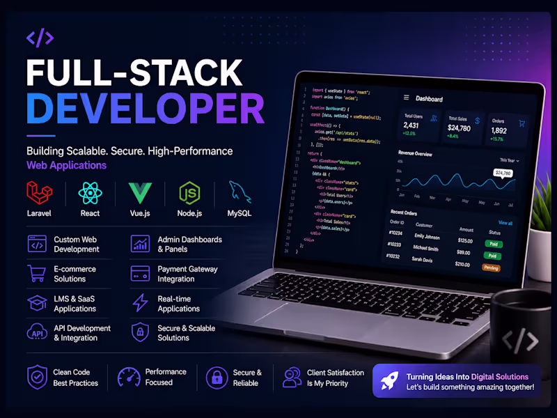 Cover image for Full-Stack Web Development (Laravel + React/Vue)