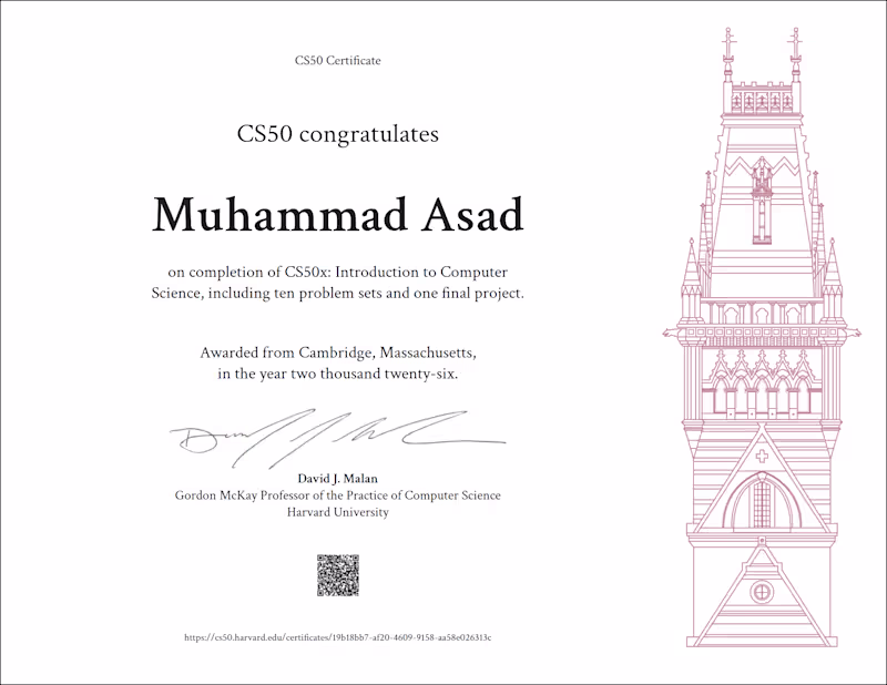 Cover image for Just Completed Harvard’s CS50x! 🎓

Huge