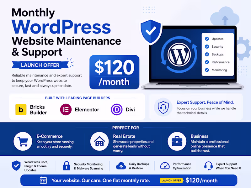 Cover image for Monthly WordPress Website Maintenance | Launch Offer - $120