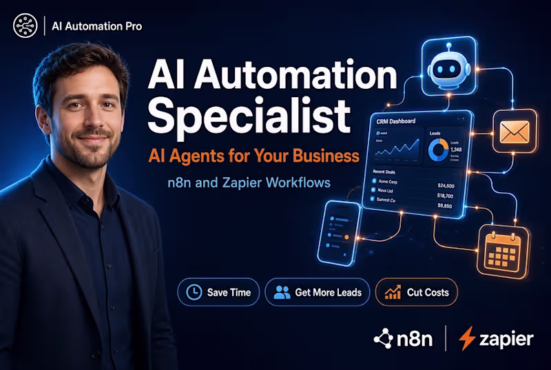 Cover image for Build AI automation specialist AI agent for business n8n Zapier
