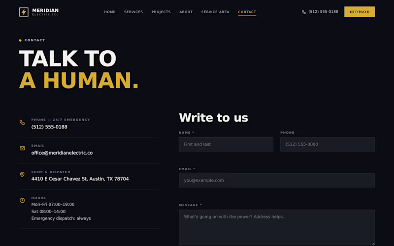 Cover image for Meridian Electric Co. — Website