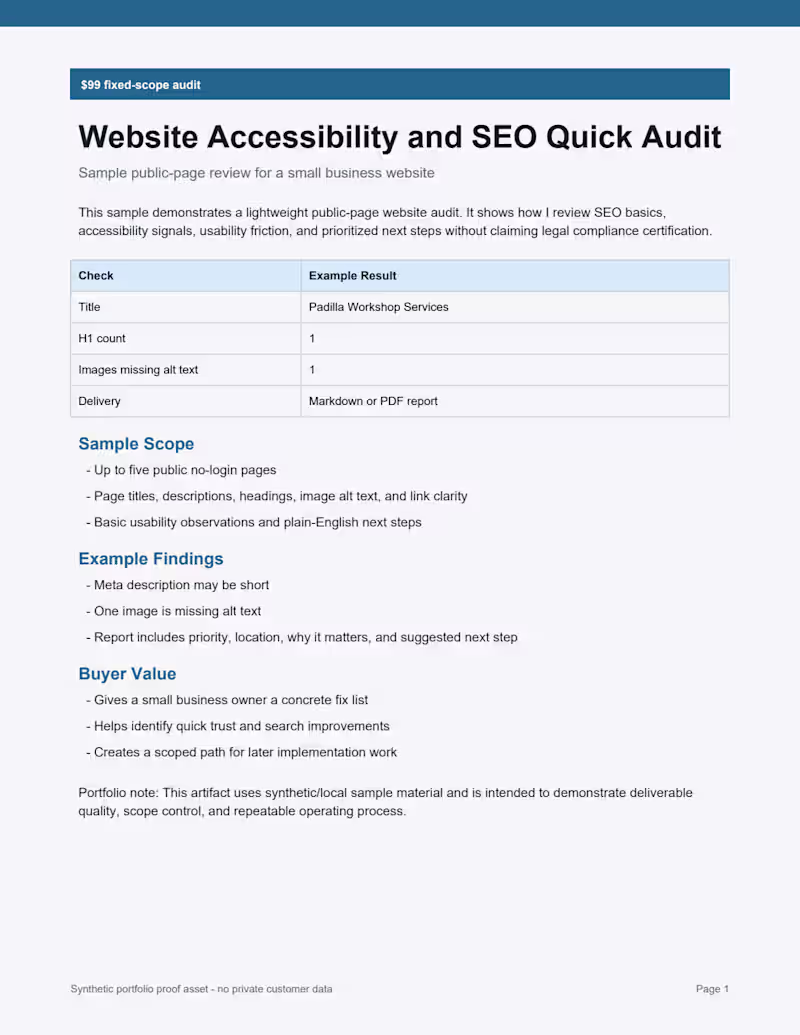 Cover image for Sample deliverable: a lightweight website