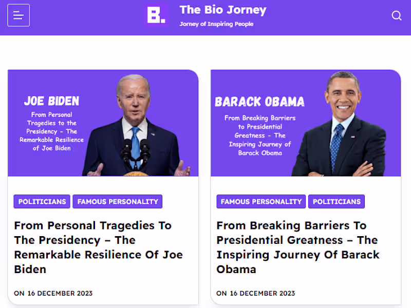 Cover image for The Bio Journey - Biography Website