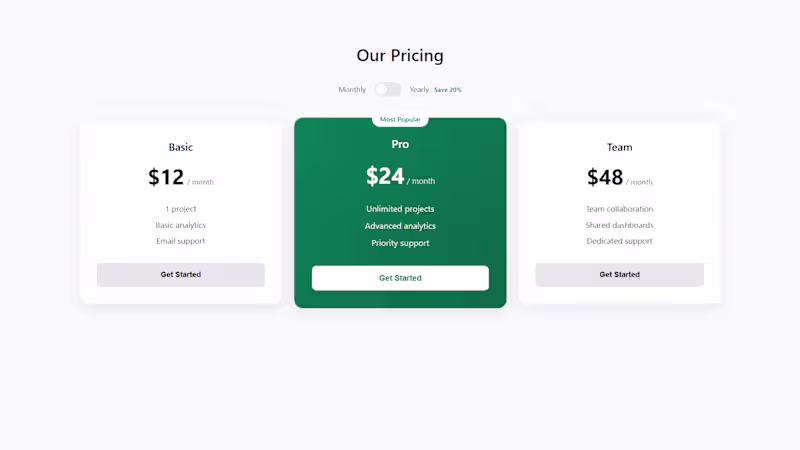 Cover image for Interactive pricing toggle component with