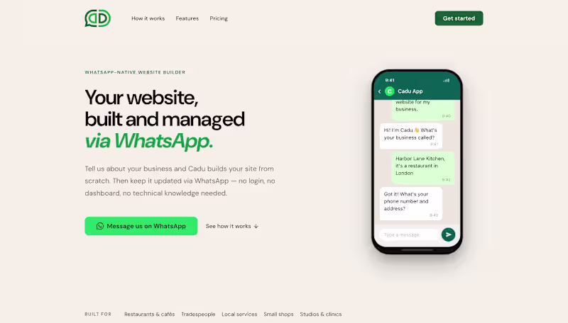 Cover image for WhatsApp-native website builder - businesses
