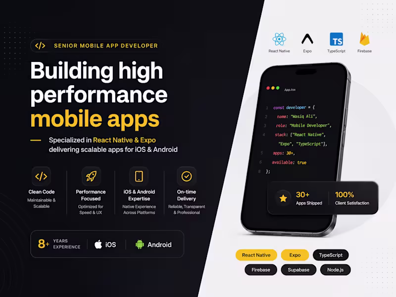 Cover image for Custom Mobile App Development | React Native & Expo