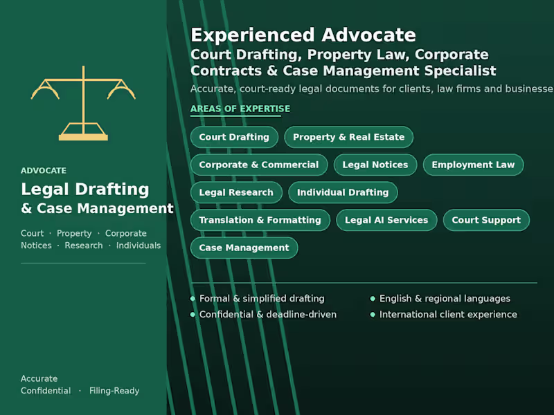 Cover image for Experienced Advocate | Court Drafting,