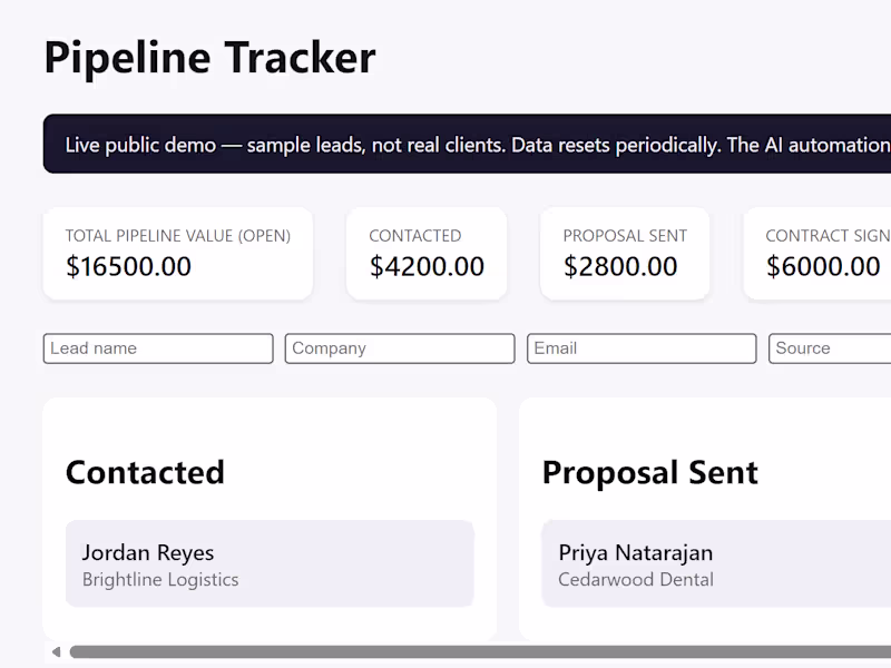 Cover image for Lead/Client Pipeline Tracker Development
