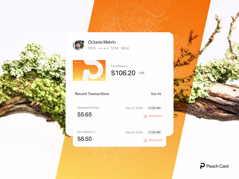 Cover image for Peach Card Rebrand & Product Design System | UI/UX