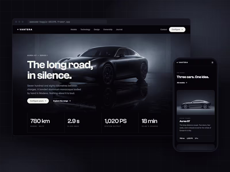 Cover image for VANTERA — 11-page concept with a live configurator