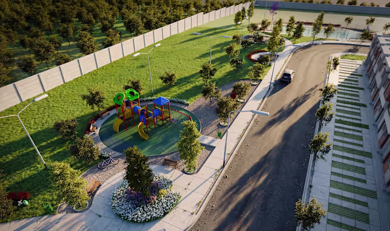 Cover image for Landscaped Community Edge: Aerial ArchViz