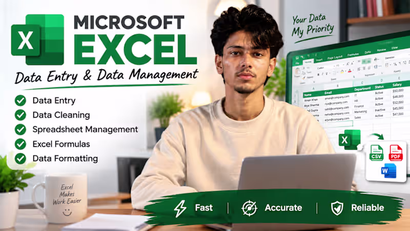 Cover image for Data Entry ,data Cleaning ,Data Formatting, Spreadsheet