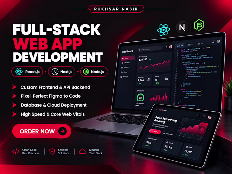 Cover image for Full-Stack Web Application Development (React, Next.js, Node.js)