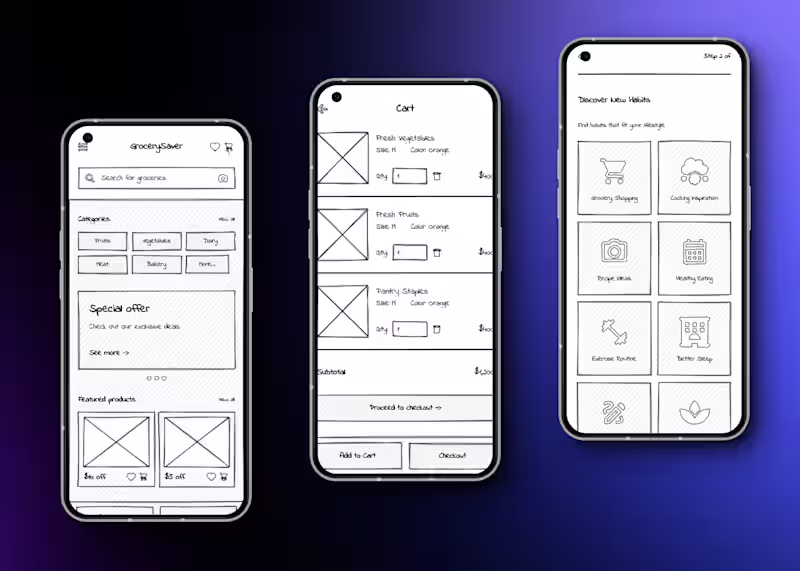 Cover image for GroceriesApp WIREFRAMES "Main Screens"