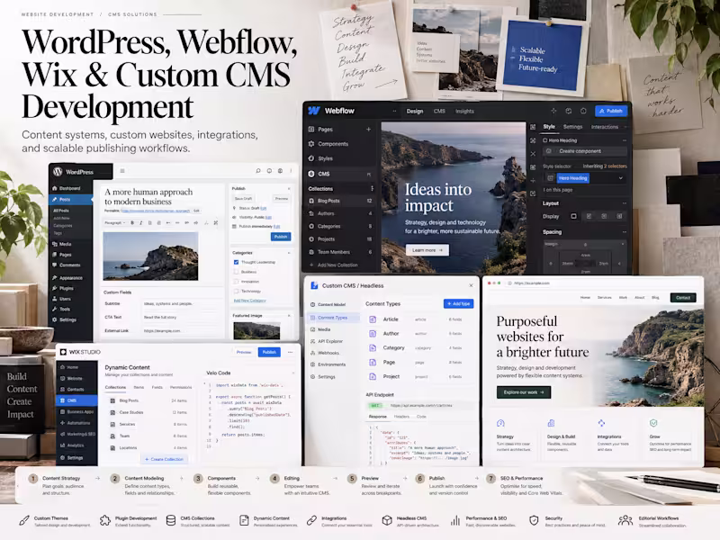 Cover image for WordPress, Webflow, Wix & Custom CMS Development