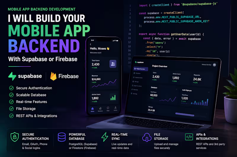 Cover image for I will build a secure backend for your mobile app with Supabase