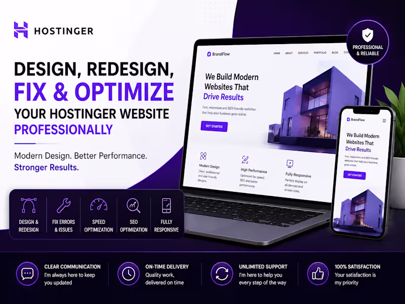 Cover image for I will design, redesign, fix and optimize your hostinger website