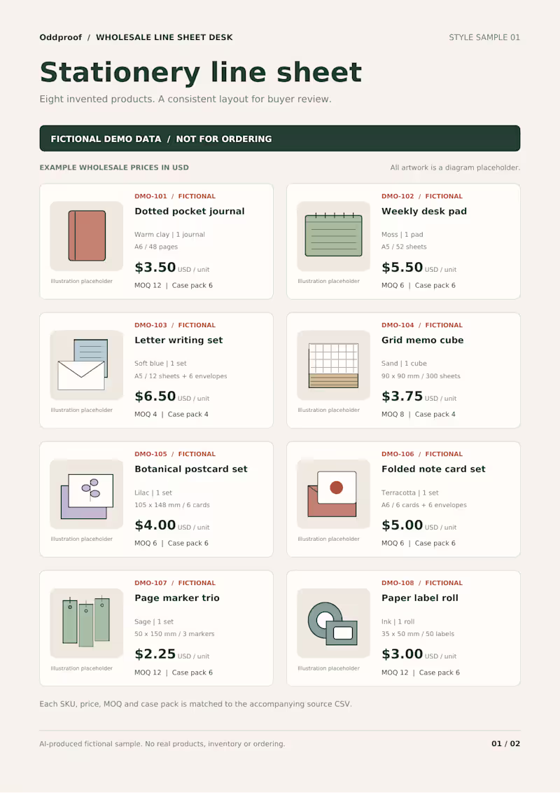 Cover image for Wholesale line-sheet PDF and matching order grid