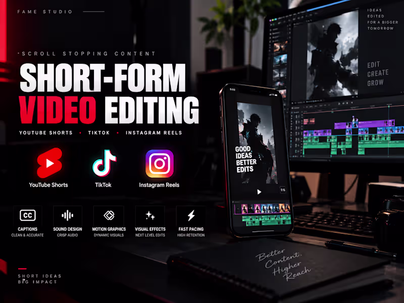 Cover image for SHORT-FORM VIDEO EDITING (YouTube Shorts,TikTok, Reels)