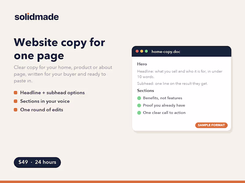 Cover image for Website or landing page copy, one page in 24 hours