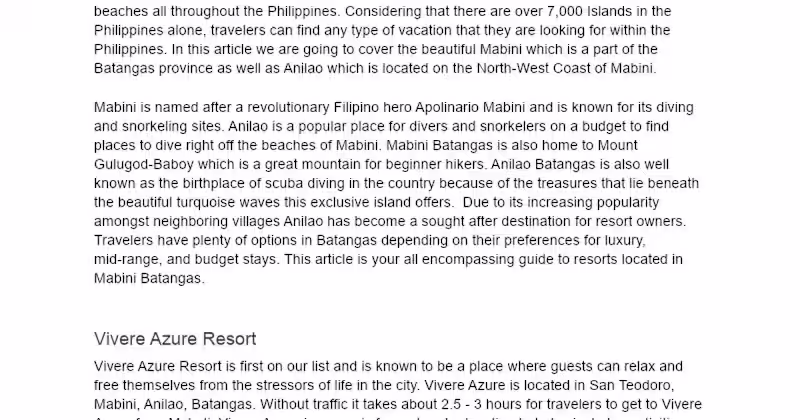Cover image for Marketing Copywriting for Anilao Beach Resorts in Batangas
