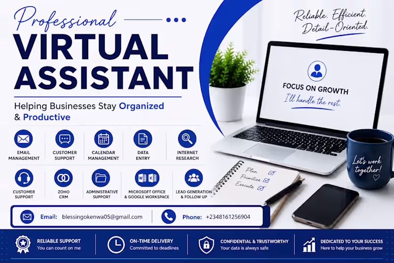 Cover image for I will be your Virtual Assistant for admin and Customer Support