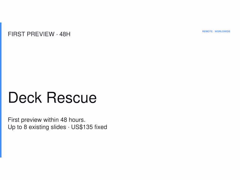 Cover image for Deck Rescue — first preview in 48h, up to 8 existing slides