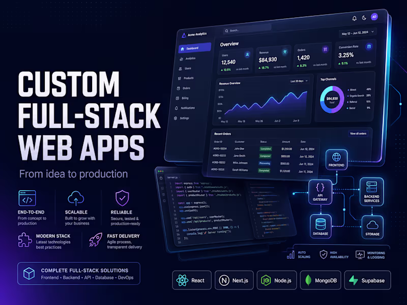Cover image for Custom Full-Stack Web App Development