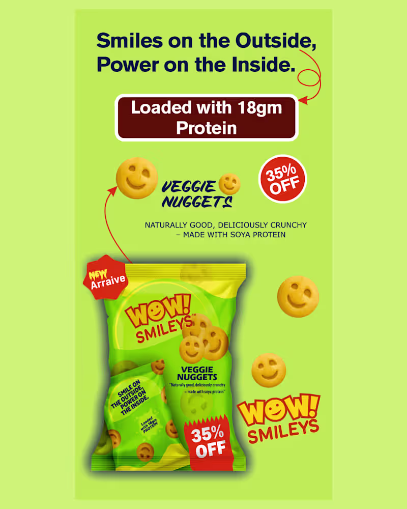 Cover image for WOW! Smileys Veggie Nuggets Packaging & Ad Design