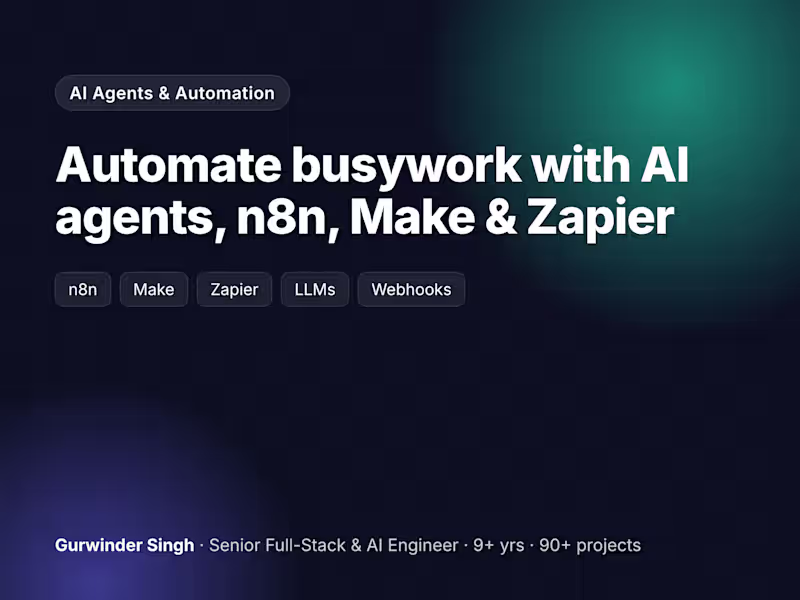 Cover image for Custom AI Agents & Workflow Automation with n8n, Make or Zapier
