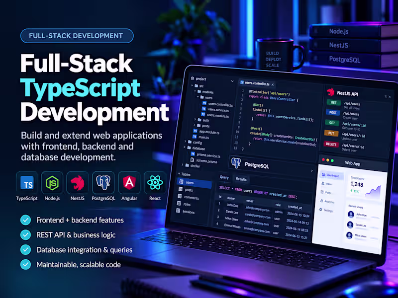 Cover image for I will build your TypeScript API or full-stack web feature