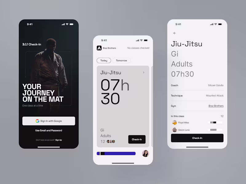 Cover image for Jiu-jitsu classes checkin app: