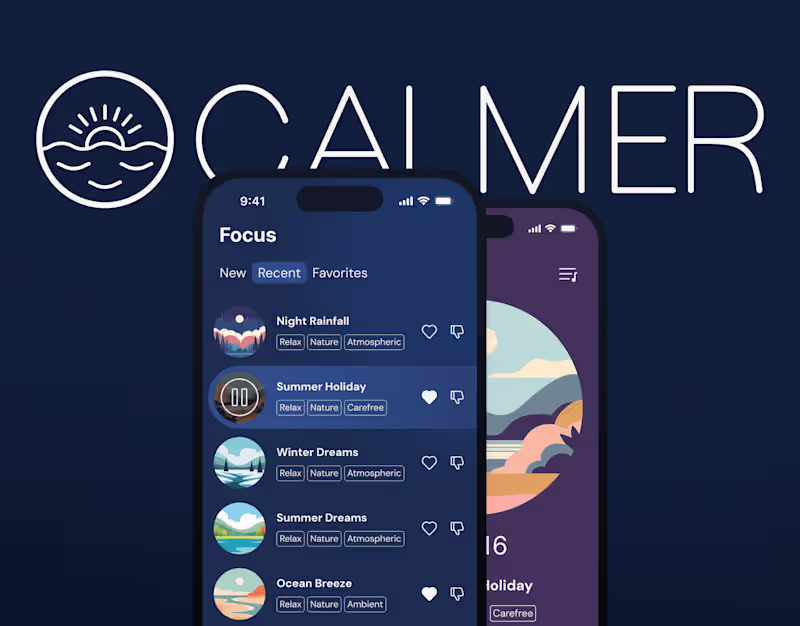 Cover image for Calmer Focus Music App — Product & UI/UX Design