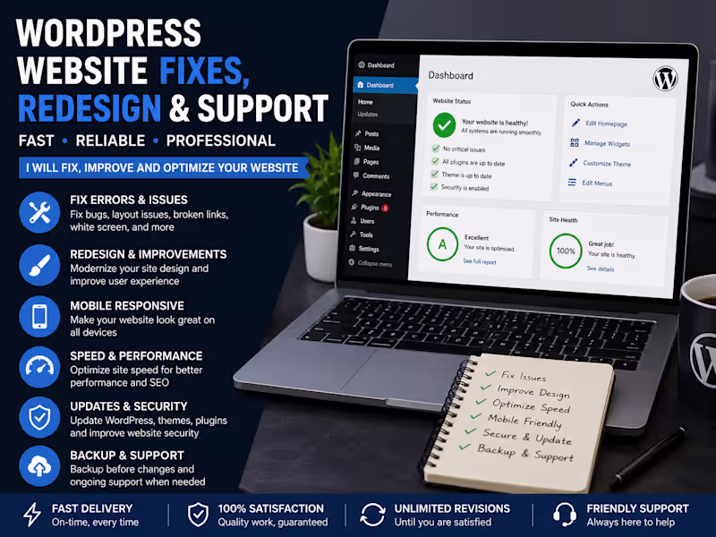 Cover image for WordPress Website Fixes, Redesign and Support