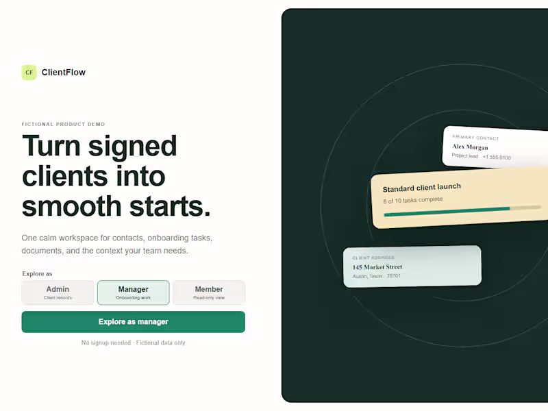 Cover image for ClientFlow — Full-Stack Client Onboarding Platform